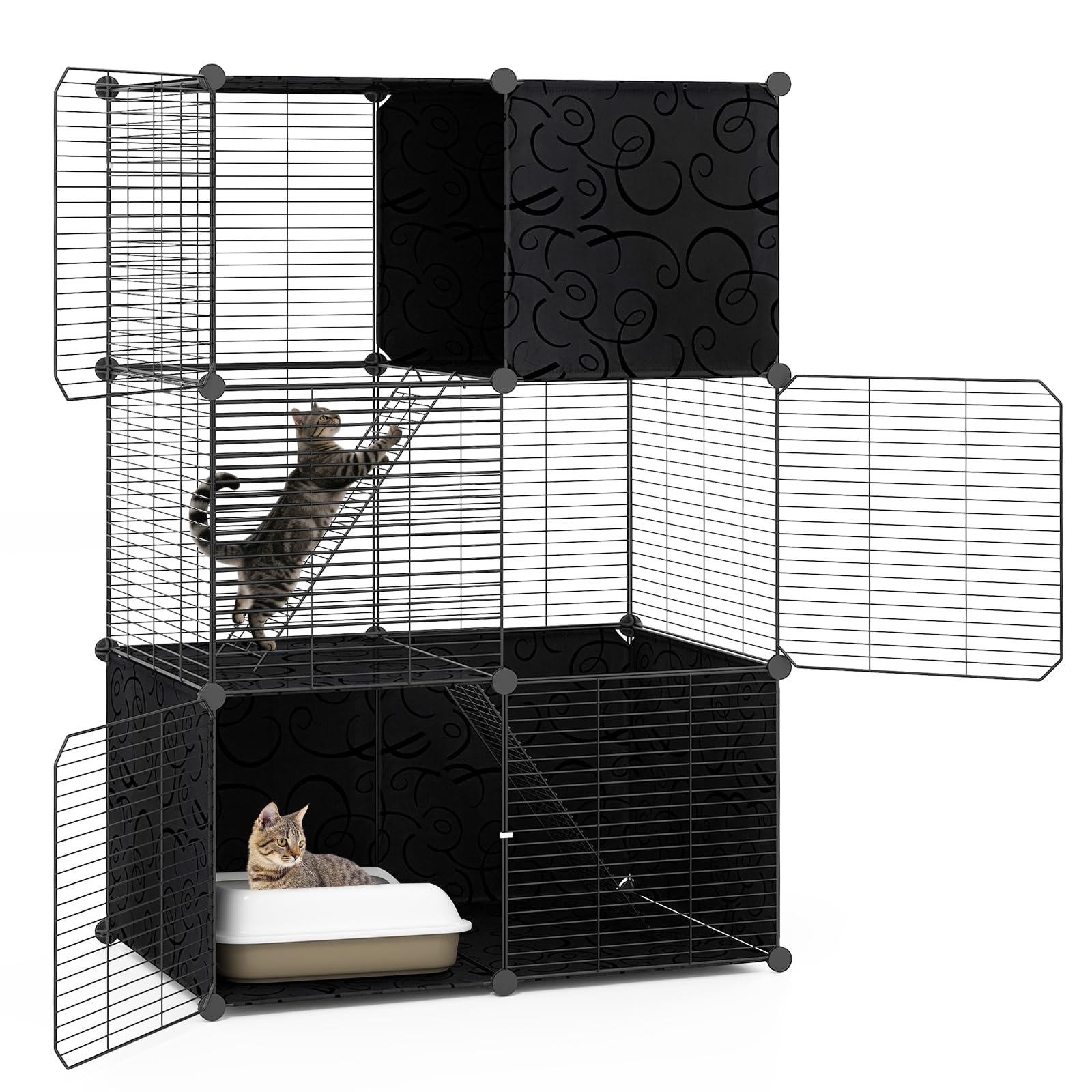 Grand enclos pour chat à 3 niveaux Tangkula avec 2 échelles